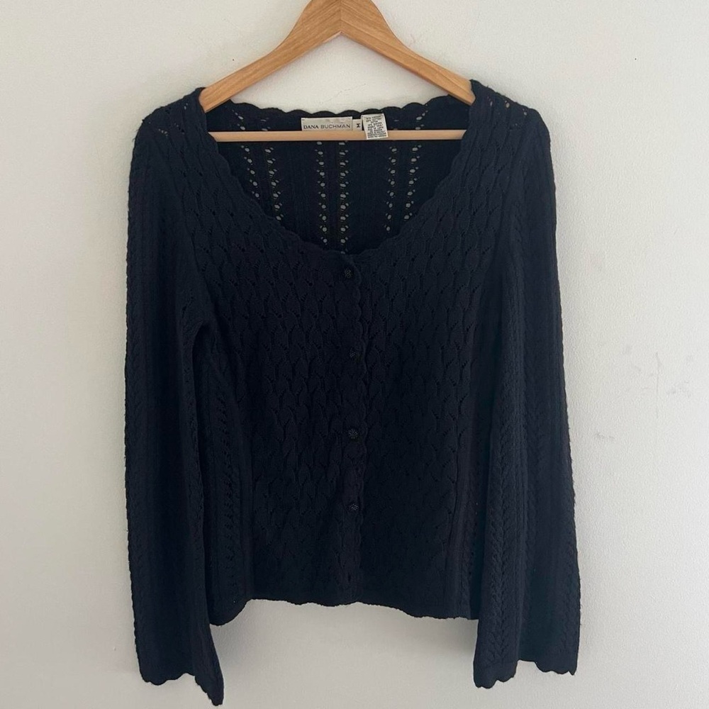 Dana Buchman Y2K Style Black Knit Button Down Sweater Size Medium